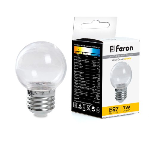 Лампа светодиодная Feron LB-37 G45 1Вт 230В Е27 2700К Прозрачная картинка 